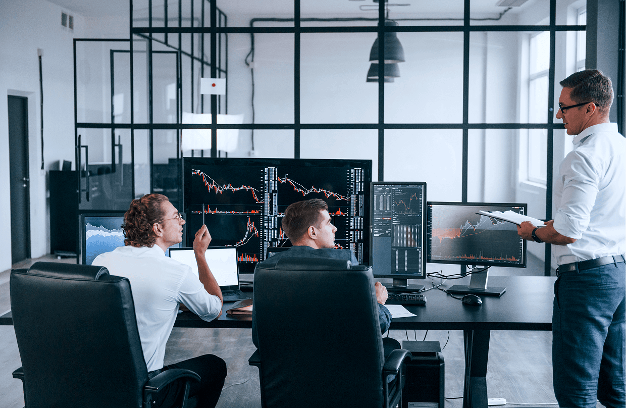 Entrepreneur reviewing investment charts